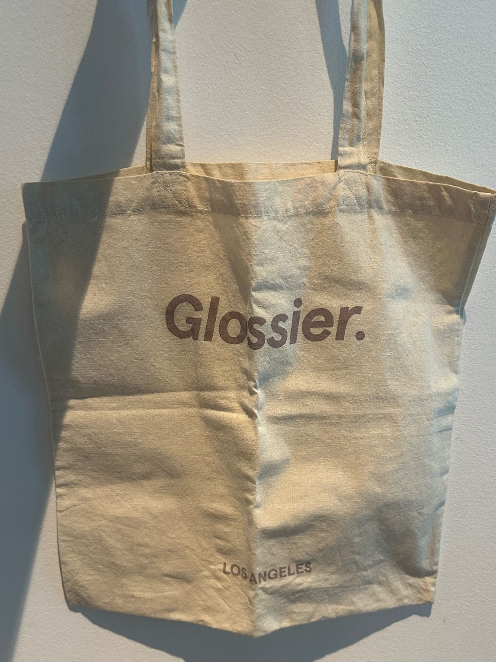 Glossier Cream Canvas Tote with Purple Logo